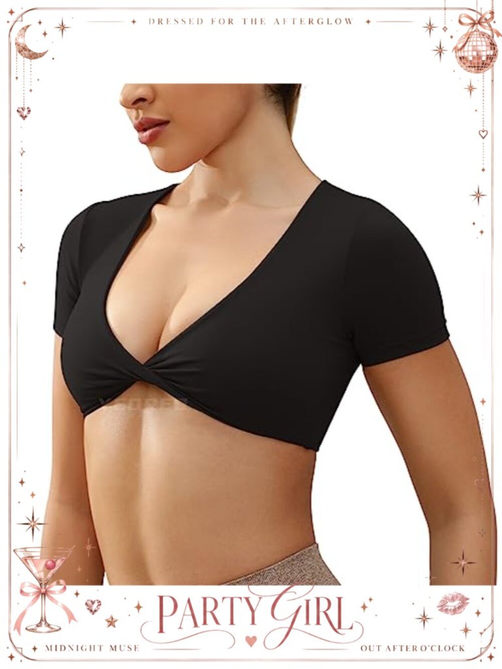 Twist Front Short Sleeve Crop Top Padded Sports Bra Workout Yoga